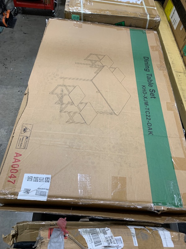 Photo 1 of VECELO Kitchen Table and Chairs for 4, Dining Room Set with PU Chairs/Stools, Heavy-Duty Metal Frame, Wooden Tabletop, Space-Saving Design for Small Spaces, Easy Assembly, Natural Oak