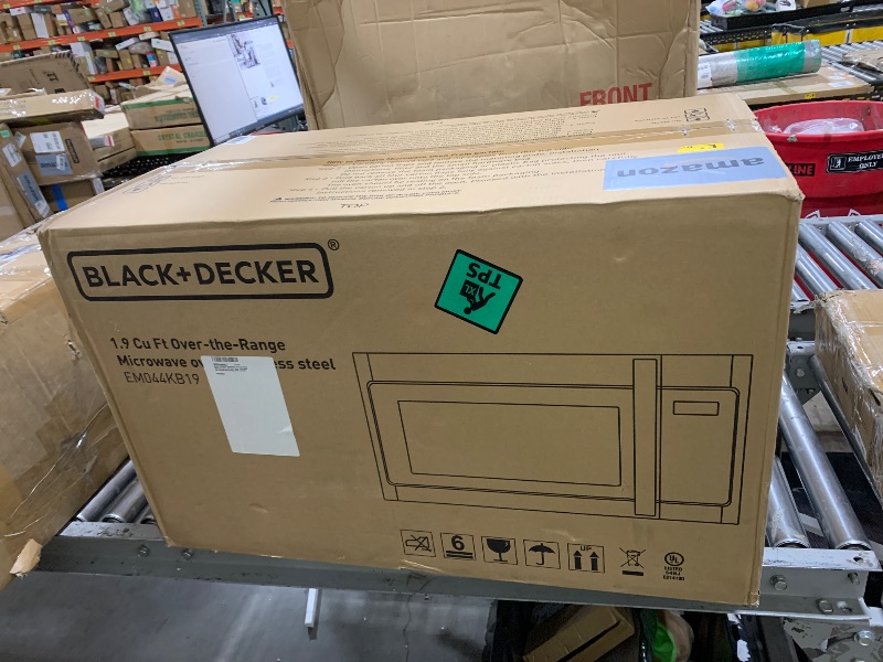 Photo 1 of BLACK+DECKER EM044KB19 Over The Range Microwave Oven with One Touch, 1000 Watts, 400 CFM and Auto Cooking, OTR 1.9 Cu.ft