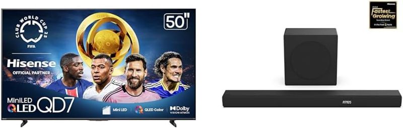 Photo 1 of Hisense 50QD7QF Mini-LED 4K UHD Smart Google TV AX3100Q 3.1Ch Sound Bar with Wireless Subwoofer