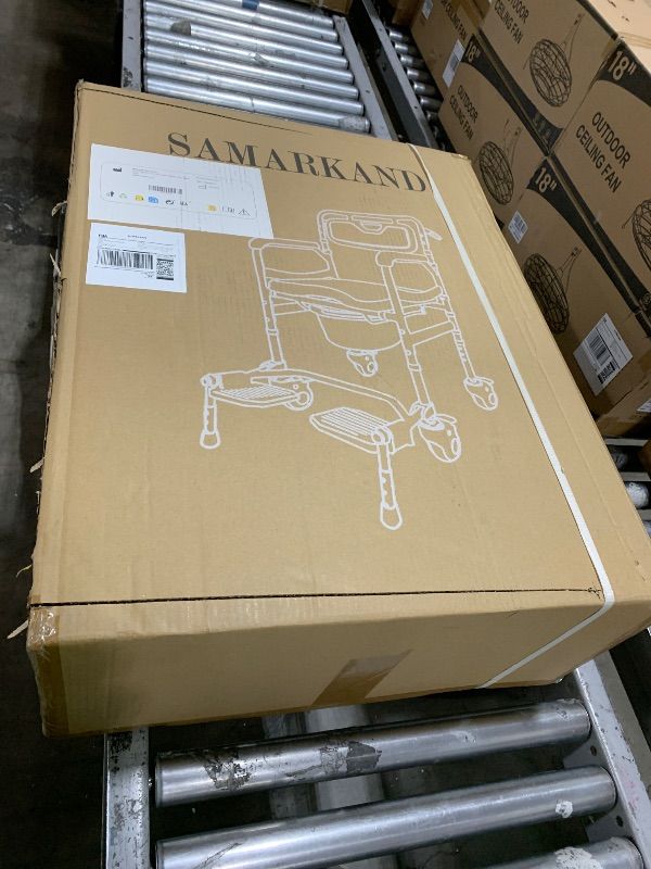 Photo 1 of SAMARKAND 3 in 1 Commode Shower Chair with Wheels + Wheelchair Tray + Footrest – Rolling Shower Chair for Elderly and Disabled - Bedside Commode Toilet - Shower Wheelchair - Toilet Riser with Handles