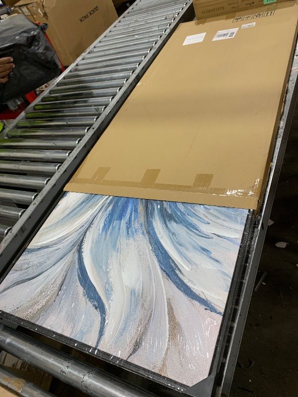 Photo 1 of Pogusmavi Blue Floral Wall Art for Living Room - Large Textured Flower Pictures for Bedroom - Canvas Paintings, Extra Large Blue and White Wall Decor Dining Room Artwork for Walls 24×48IN