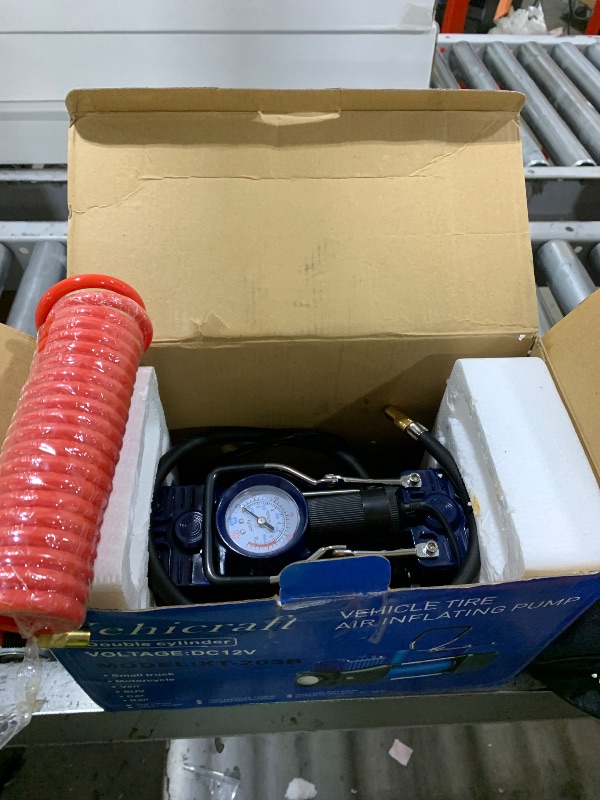 Photo 1 of Vehicraft Blue Tire Inflator Portable Air Compressor, Heavy Duty Double Cylinders Auto Pump, 12V Portable Air Compressor Pump with Emergency LED Light - 150PSI Tire Pump, Apply to Car, SUV, RV