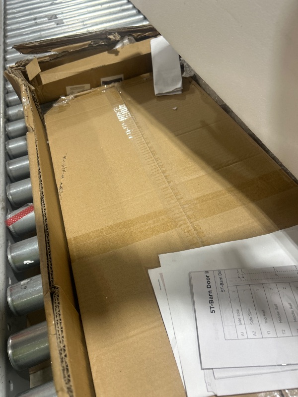 Photo 1 of SmartStandard 42 x 84 in Glass Barn Door with 7FT Sliding Hardware Kit & Handle, Pre-Drilled Ready to Assemble, Waterproof PVC Coating, White, 5-Panel Glass