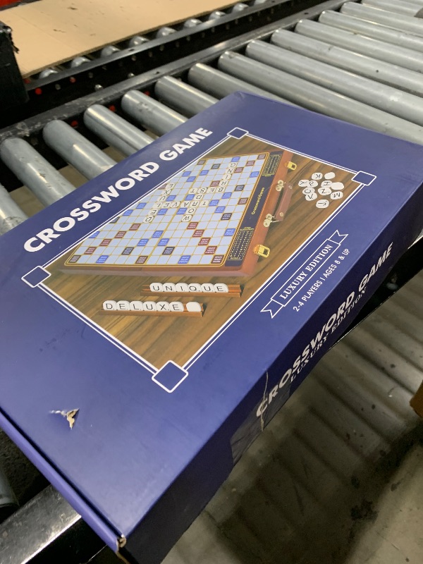 Photo 1 of Crossword Game with Rotating Wooden Board, Foldable Board into Portable Carry Case, Luxury Edition Word Building Game with 100 Letter Tiles, Educational Family Board Game for 2-4 Players