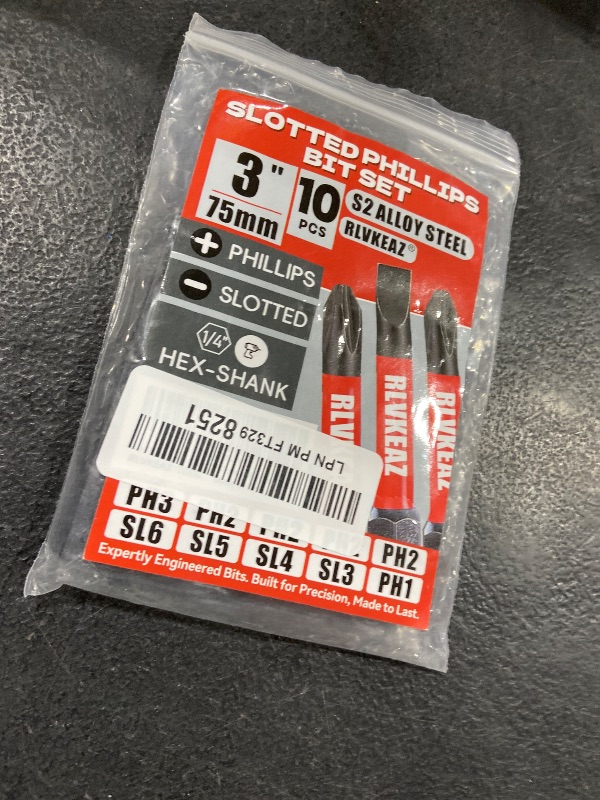 Photo 1 of 10-PCS 3" Long Magnetic Screwdriver Bits Set: Phillips Bits #1/#2/#3 & Slotted Head - S2 Alloy Steel, 1/4" Hex Shank for Impact Driver, Power Drill - Pro & DIY