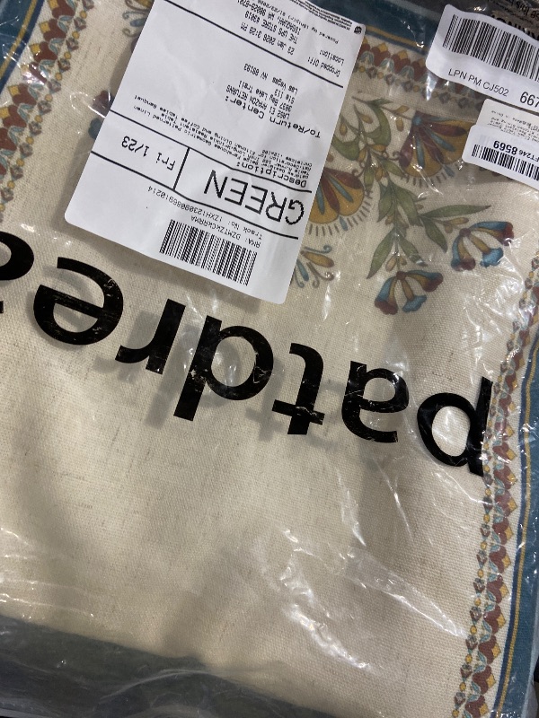 Photo 1 of patdrea Designer Beige Farmhouse Geometric Patterned Linen Table Runner 102 Inch Long,Wrinkle Resistant Table Mat,Decoration for Kitchen Dining and Coffee Tables Banquet Christmas ,12"x102"