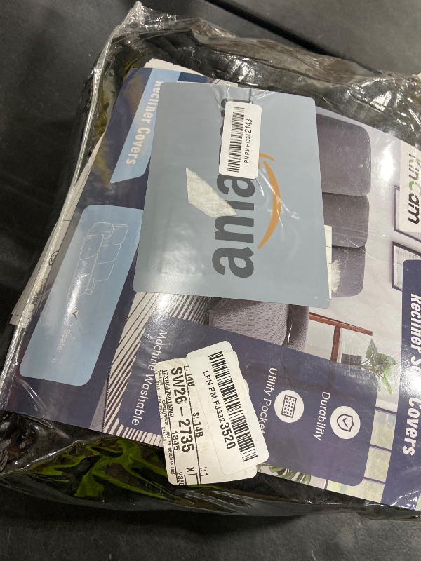 Photo 1 of KinCam Recliner Covers, Stretch Reclining Chair Covers, Recliner Sofa Slipcovers Stripe Jacquard Recliner Couch Covers Furniture Protector Covers for Pet Kid (3 Seater, Black)