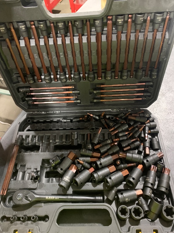 Photo 1 of 112-Piece Torx and Allen Bit Socket Set, 1/4", 3/8",1/2" Drive Bit Socket Set with Ratchet Wrench, Adapters, Extra Long & Tamper Proof torx/Hex/Ball End Hex/E-torx, SAE & Metric