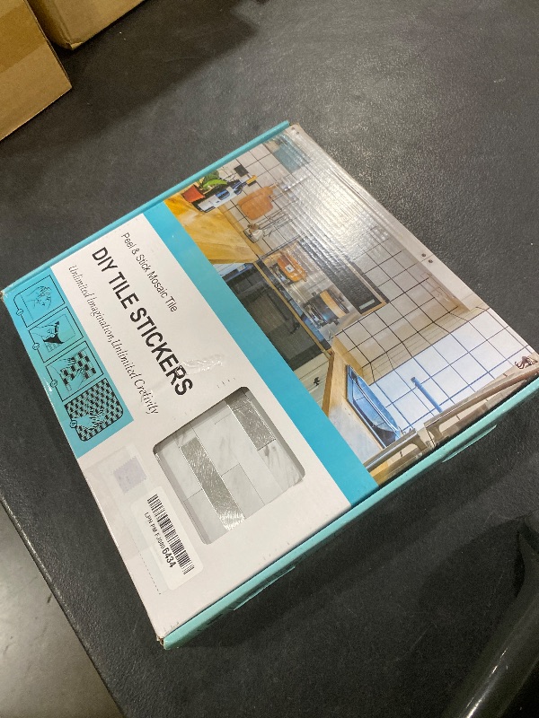 Photo 1 of 10 Sheets Peel and Stick Backsplash Tile, Stick on Backsplash for Kitchen and Bathroom, White Marble Look PVC Mixed Metal Silver Self Adhesive Wall Tiles