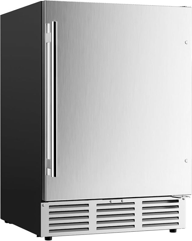 Photo 1 of EUHOMY 24 Inch Beverage Refrigerator, Built-in and Freestanding Beverage Cooler 180 Can, Under Counter Beverage Fridge with Stainless Steel Door, Outdoor Refrigerator for Soda, Beer, Wine
