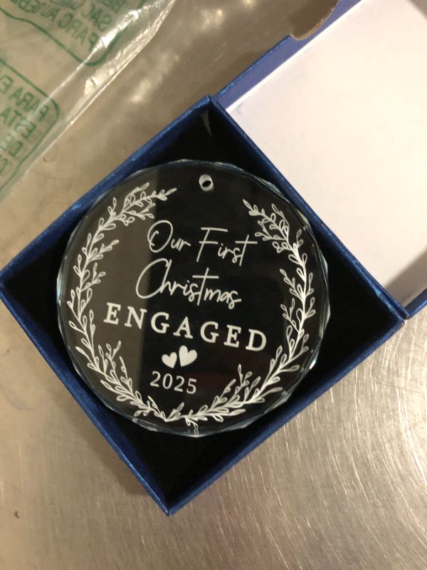 Photo 1 of "Our First Christmas Engaged 2025" Ornaments