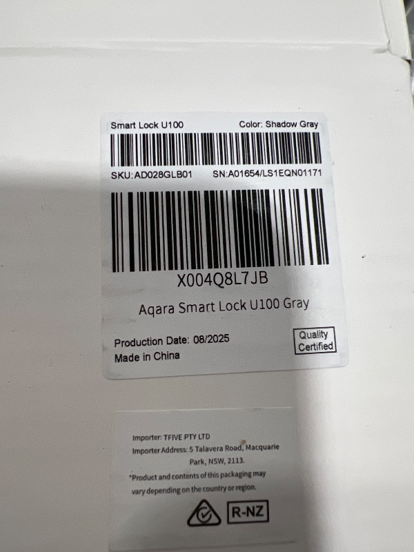 Photo 1 of Aqara Smart Lock U100, Fingerprint Keyless Entry Door Lock with Apple Home Key, Touchscreen Keypad, Bluetooth Electronic Deadbolt, IP65 Weatherproof, Supports Apple HomeKit, Alexa, Google, IFTTT, Gray