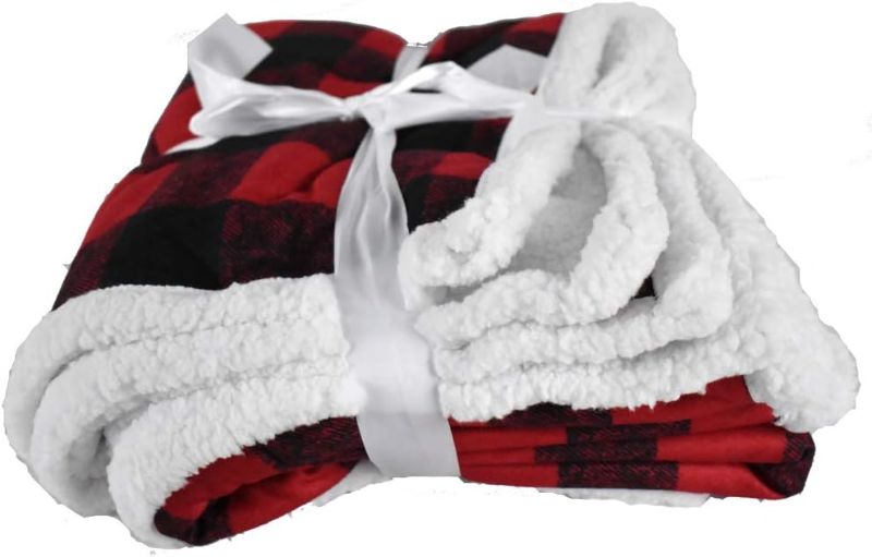 Photo 1 of 'Super Soft Plush Fleece with Sherpa Lining Red & Black Buffalo Plaid Throw Blanket 60''x 50''