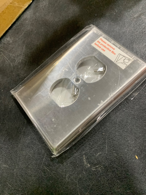 Photo 1 of [5 Pack] BESTTEN 1-Gang Over-Size Duplex Metal Wall Plate with Protective Film, Jumbo Receptacle Outlet Cover, Corrosion-Resistant Stainless Steel Wall Plate, Brushed Finish, Silver