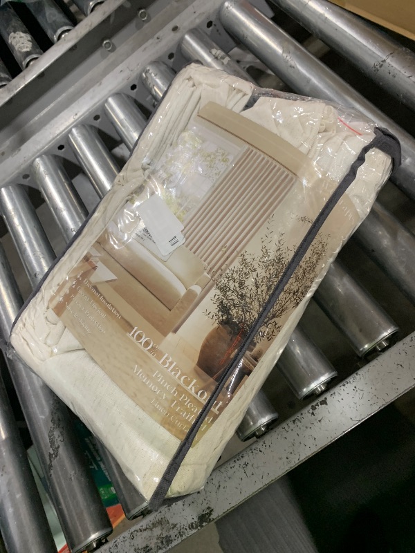 Photo 1 of 102 Inches Long Pinch Pleated Linen Blackout Curtains for Bedroom Back Tab Track Memory Trained Shape Farmhouse Light Blocking Curtains 102 Inch Length for Living Dining Room Darkening Drapes Cream