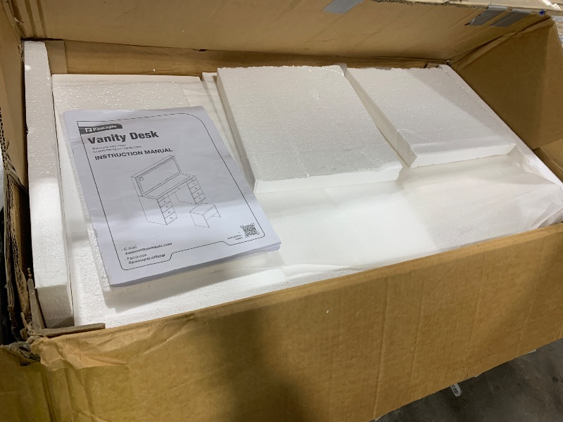 Photo 1 of FOR PARTS ONLY - Fkhouse 11 Drawers Glass Top Vanity Desk with Chair, Crystal Handles Makeup Vanity with Mirror and Lights, Dressing Table with Power Outlet, Adjustable Lighting Modes, White