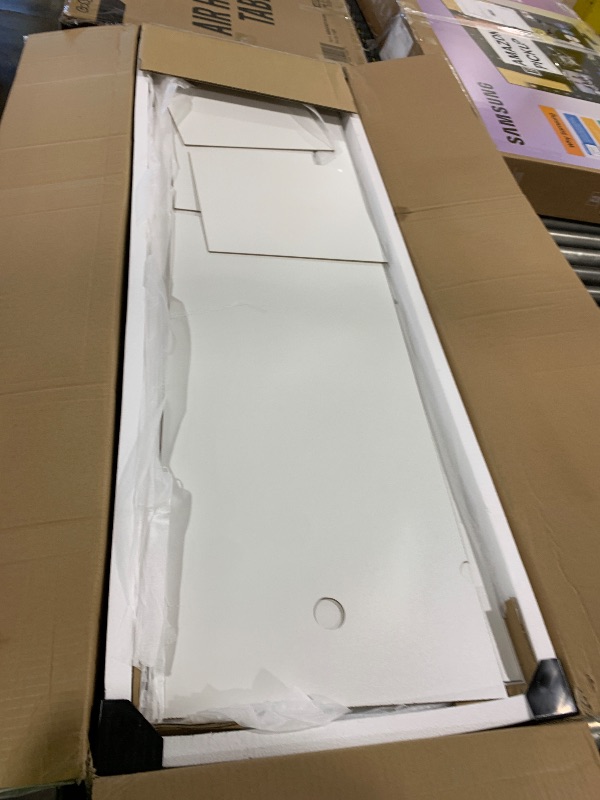 Photo 1 of (INCOMPLETE SET) DWVO 56.3" Makeup Vanity with LED Lighted Mirror, Large Vanity Desk with RGB Glass Cabinets, Open Shelving, Built-in Power Strip & Cushioned Stool