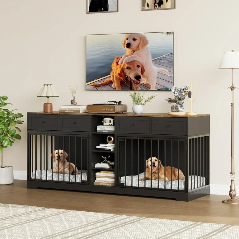 Photo 1 of Garvee 82” Large Dog Crate for 2 Dogs, Double Dog Kennel Furniture