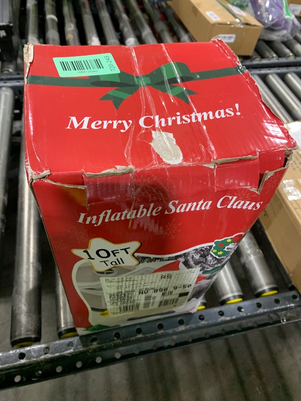 Photo 1 of 10 FT Christmas Inflatable Santa Claus Outdoor Decorations, Blow Up Santa Claus Holding Gift Box for Xmas Outside Decor, Giant Santa with Bright LED Lights for Yard Patio Garden Lawn Holiday Party