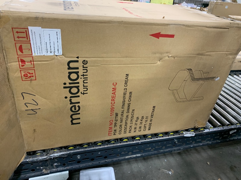 Photo 1 of Meridian Furniture 11091Beige-C Sacha Collection Art Deco Dining Chair, Textured Fabric, Two Tone Weave, Solid Fluted Wood, Natural Finish, 22.5" W x 22" D x 31" H, Set of 2