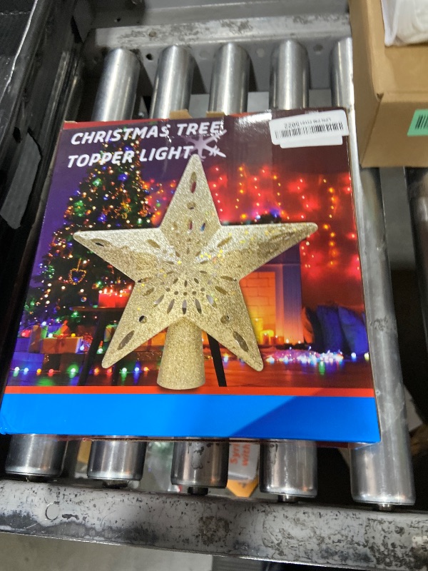 Photo 1 of 10" Christmas Tree Topper Star Lighted with 6 Projection Modes, Light Up Christmas Tree Topper Built-in LED Rotation Light, 3D Glitter Dynamic Projector Tree Top for Xmas Party Decorations Gift