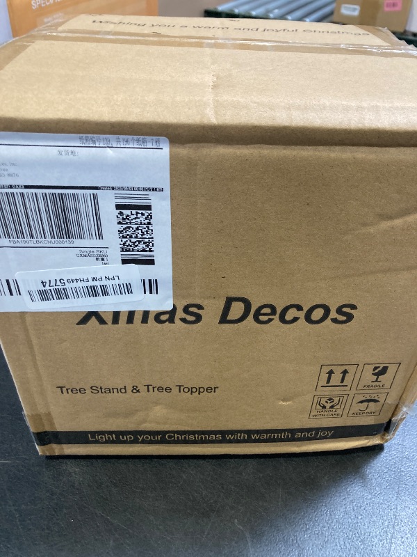 Photo 1 of 10FT Christmas Tree Stand for Real & Artificial Trees, 24" Base Holds up to 10 ft Live Trees & 3D Tree Topper with Timer, 20 Clear Lights & 8 Light Modes (Gold)