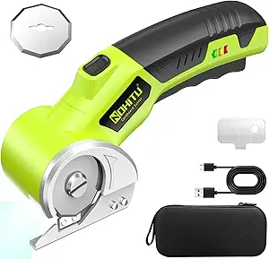 Photo 1 of Cordless Electric Scissors: 4V Rechargeable Rotary Cardboard Cutter, 3000mAh Battery, with LED Light & Safety Lock, 2 Blades, Electric Box Cutter for Fabric Carpet Carton Plastic Leather Cloth
