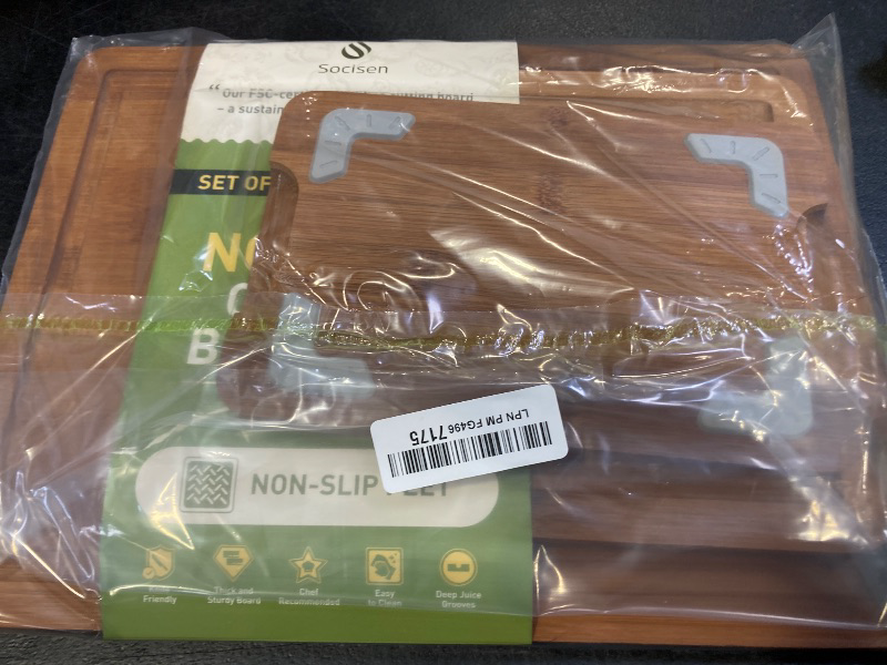Photo 1 of 3 Packs Bamboo Cutting Board Set with Non Slip Feet and Over Sink Nice Solid Thick Wood Juice Groove Chopping Board Extra Large Big Small Best Hardwood Kitchen Counter Organic Vegetable