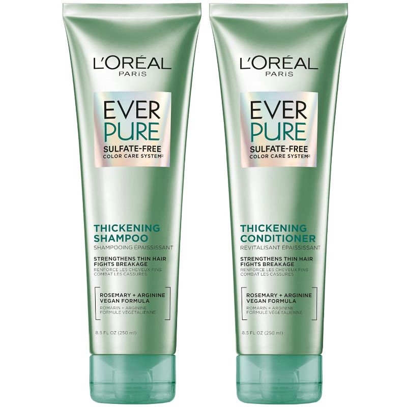 Photo 1 of L'Oreal Paris Thickening Sulfate Free Shampoo and Conditioner, Thickens + Strengthens Thin, Fragile Hair, EverPure, 1 Hair Care Kit