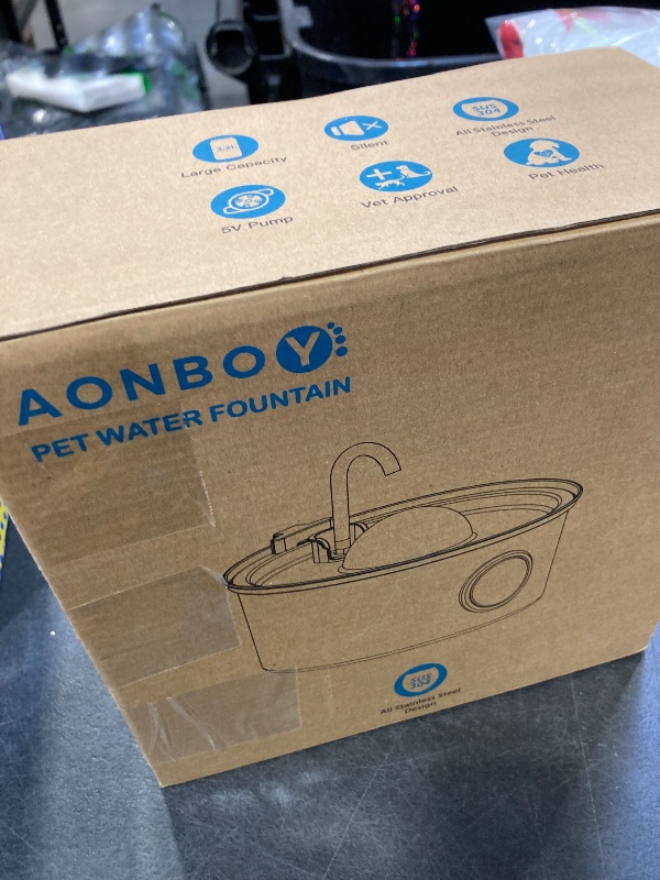 Photo 1 of AONBOY Cat Water Fountain Stainless Steel, 108oz/3.2L Cat Fountain, Pet Water Fountain with Water Level Window, Hemispherical Shape, Multi-Filter, Silent Pump, Water Tap, Provides Flowing Water
