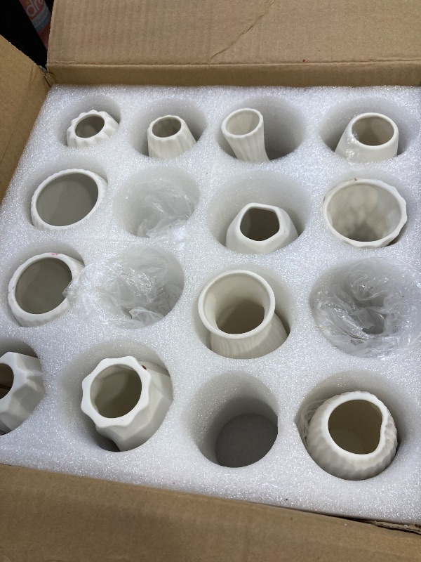 Photo 1 of 16packs Small White Ceramic Vases - Mini Flower Vases for Centerpieces, Boho Home Decor, White Bud Vase Set for Weddings Table Decor, Pampas Grass