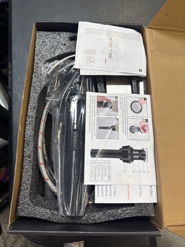 Photo 1 of FDKW Brushed Nickel Bathroom Faucets, Waterfall Bathroom Sink Faucet Single Handle Bathroom Faucet for 1 or 3 Hole, Mixer Tap Vanity Faucet with Deck Plate, Pop-up Drain and Supply Hoses