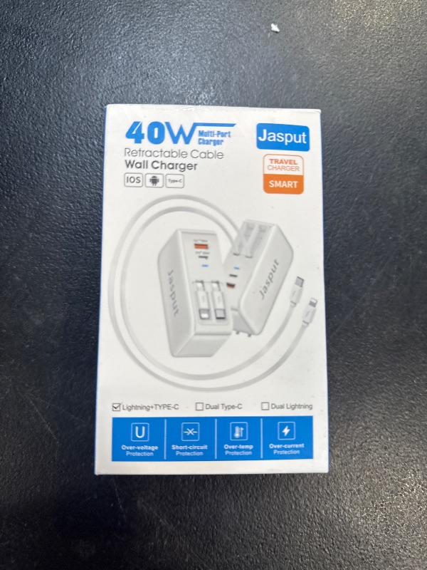 Photo 1 of 4 in 1 Retractable Wall Charger with Dual Cables,40W Retractable Phone Charger Wall Plug with Dual USB Ports,20W USB C Chargers Block Fast Charging for iPhone 17 16 15 14 13,LG, Galaxy S24 23,Pixel