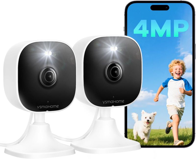 Photo 1 of 4MP Outdoor Indoor Cameras for Home Security, Outdoor Security Camera Indoor, 2.4g/5g Cameras for House/Pet/Baby, Plug and Play, Support 128G Card Storage (Not Included), Wired, 2PCS
