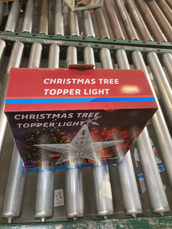 Photo 1 of 10" Christmas Tree Topper Star Lighted with 6 Projection Modes, Light Up Christmas Tree Topper Built-in LED Rotation Light, 3D Glitter Dynamic Projector Tree Top for Xmas Party Decorations Gift