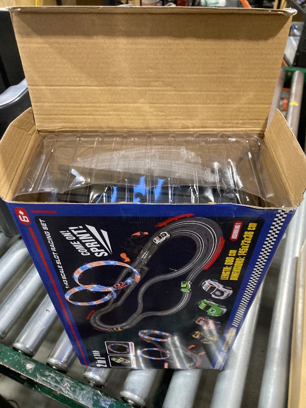 Photo 1 of 2-in-1 Slot Car Race Track Set with 4 High-Speed Cars, Electric Track, Dual Racing Game with 2 Controllers, Circular Overpass Design Featuring Flash Tracks. Toy Gift for Boys Kids Ages 4-6 6-8 8-12