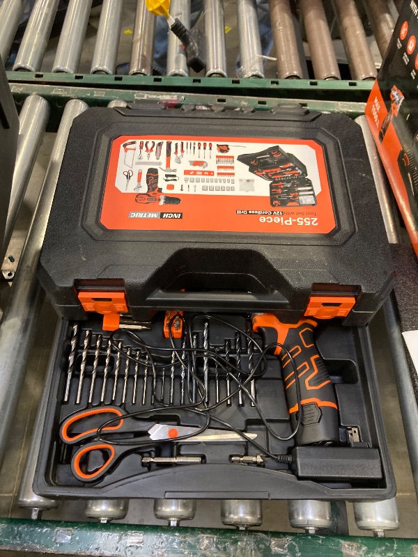 Photo 1 of 255-Piece Tool Set - Tool Kit with 12V Cordless Drill Driver, Toolbox Storage Case with Drawer, General Household Drill Set for DIY Projects, Home Repairs, Handyman