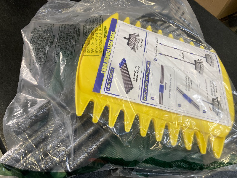 Photo 1 of Rake for Leaves: Large 18" Wide Metal Leaf Rake, 65” Long Handle,25 Tines,Heavy Duty Graden Rakes Set for Lawn Yard Pine Needles Mulch Thatch Debris Cleanup Set with 32Gallon Leaf Bags and Scoops