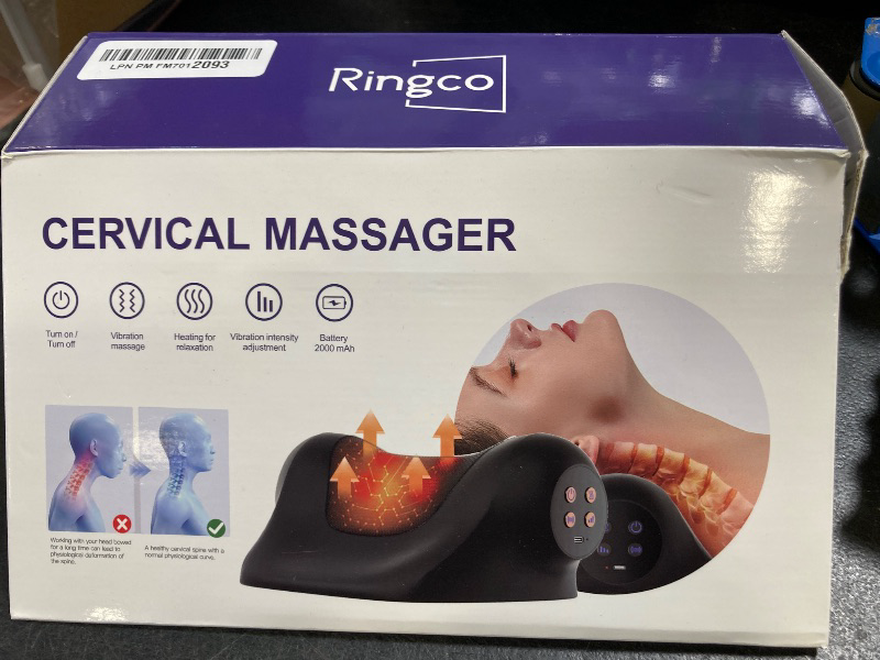Photo 1 of Ringco Neck Massager with Heat, Red Light & Vibration Adjustable, Heated Neck Stretcher with 3 Modes, Rechargeable Cervical Traction Device for Pain Relief & Muscle Relaxation, Christmas Gift (Black)