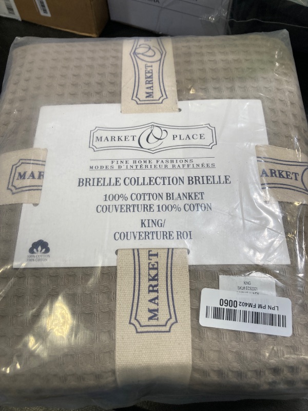 Photo 1 of 100% Cotton Waffle Weave Bed Blanket | Soft, Breathable, and Lightweight Blanket for All-Season | Perfect for Layering | Brielle Collection (King, Linen)