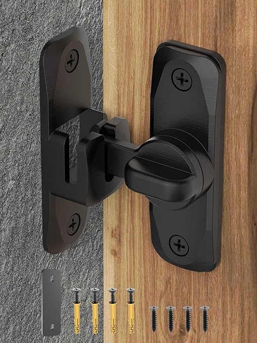 Photo 1 of 90/180 Degree Flip Barn Door Lock, Protect Privacy - Security Sliding Door Latch, Small Gate Latches Hardware for Barn, Garden, Bathroom, Cabinet, Window (Black-1PC)
