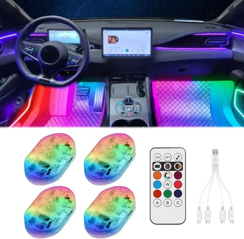 Photo 1 of 4Pcs LED Interior Car Lights Wireless with Remote, Portable USB Rechargeable Car Interior Led Night Light for Car Décor
