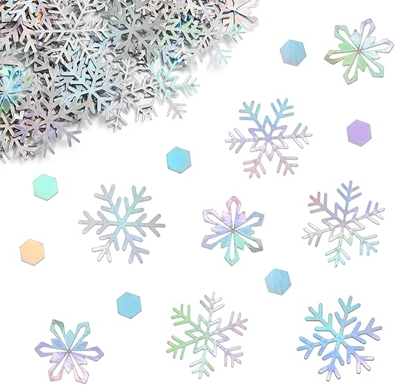 Photo 1 of 240pcs Christmas Iridescent Snowflake Confetti for Tables Crafts Project Laser Silver Winter Wonderland Decorations Birthday Table Scatter