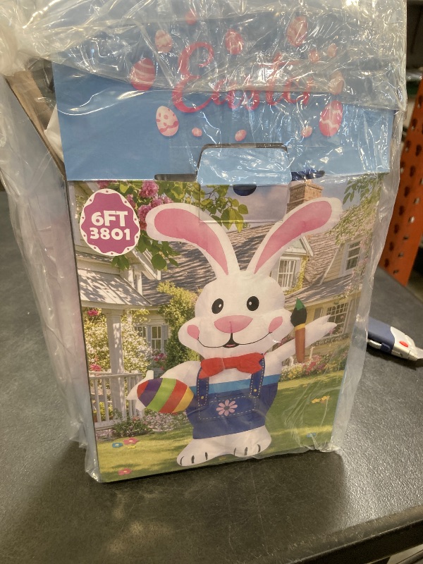 Photo 1 of 6FT Easter Inflatables Outdoor Decoration Inflatable Bunny, Built in LED Lights Blow Up Yard Decoration for Lawn Garden Holiday Party