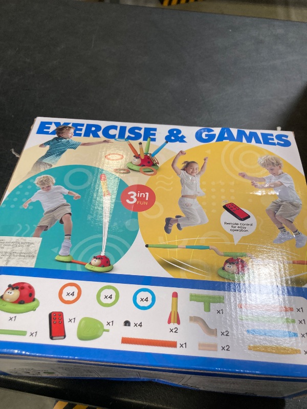 Photo 1 of Pobaiyi 3 in 1 Musical Jump, Toss Ring Game and Stomping Launch Rocket Launcher for Kids Outdoor Toys with Remote Control, Indoor Outside Toy for Kids Ages 4-8 Toys for Ages 5-7 8-13 Birthday Gifts