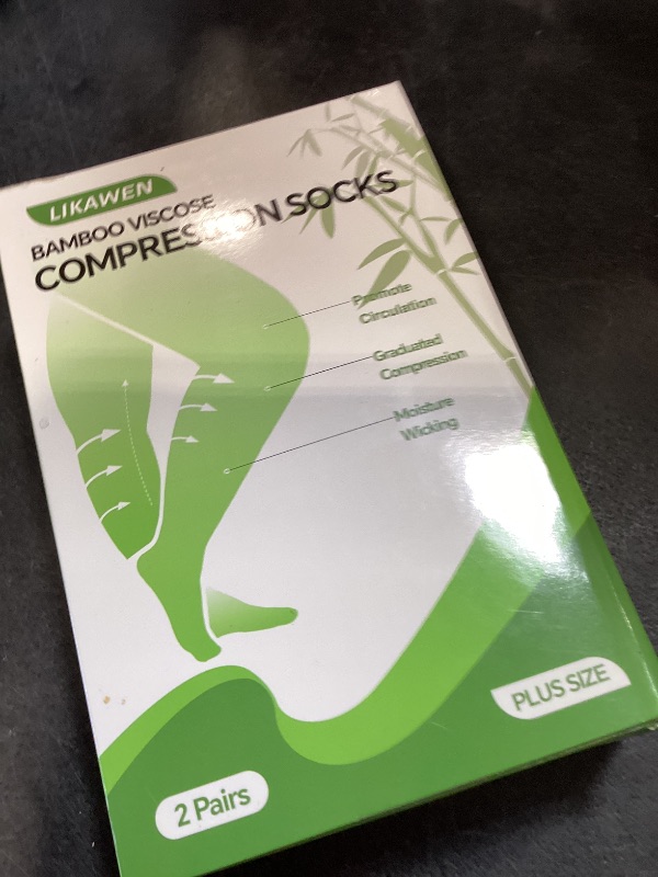 Photo 1 of 2 Pairs Bamboo Plus Size Compression Socks Wide Calf for Women and Men 15-20 mmHg Knee High Support Stockings for Circulation, Swelling, Travel, Nurses, Pregnacy