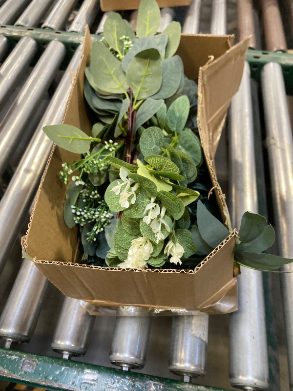 Photo 1 of 150 Pcs 4 Kinds Mixed Artificial Eucalyptus Leaves Stems Bulk Fake Silver Dollar Eucalyptus Bundle Faux Plants Greenery for DIY Bouquets Floral Arrangement Wedding Engagement Party Decor