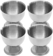 Photo 1 of 4 Pcs Silver Egg Cups - Stainless Steel Holder - Tray Kitchen Tool for Soft & Hard Boiled Eggs