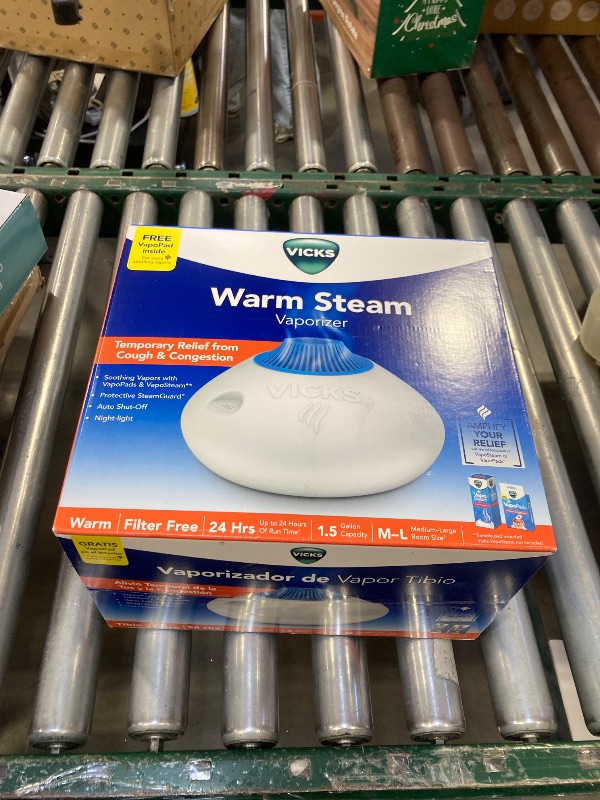 Photo 1 of Vicks Warm Steam Vaporizer & Humidifier 1.5 Gallon Tank for Small and Medium Rooms, Night Light, Works with VapoPads and VapoSteam