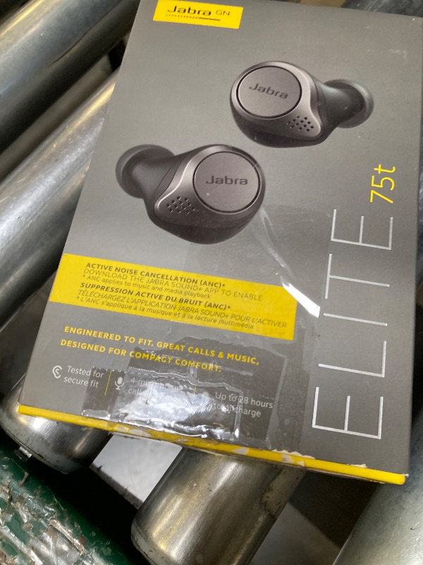 Photo 1 of Jabra Elite 75t– True Wireless Earbuds with Charging Case, Titanium Black – Active Noise Cancelling Bluetooth Earbuds with a Comfortable, Secure Fit, Long Battery Life, Great Sound